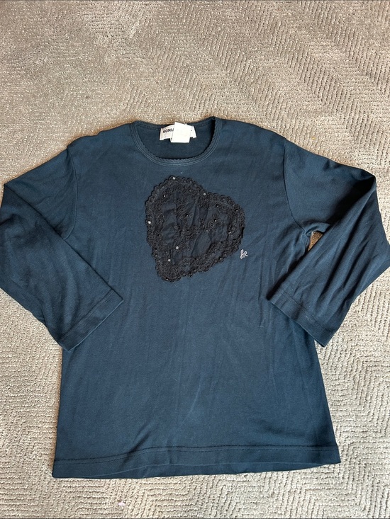 Sonia Rykiel Tops - Sonia Rykiel Navy Crewneck Sweater with Black Lace Heart three-quarter sleeve L